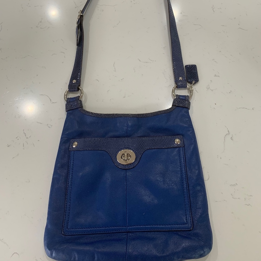 Coach leather blue flat crossbody bag